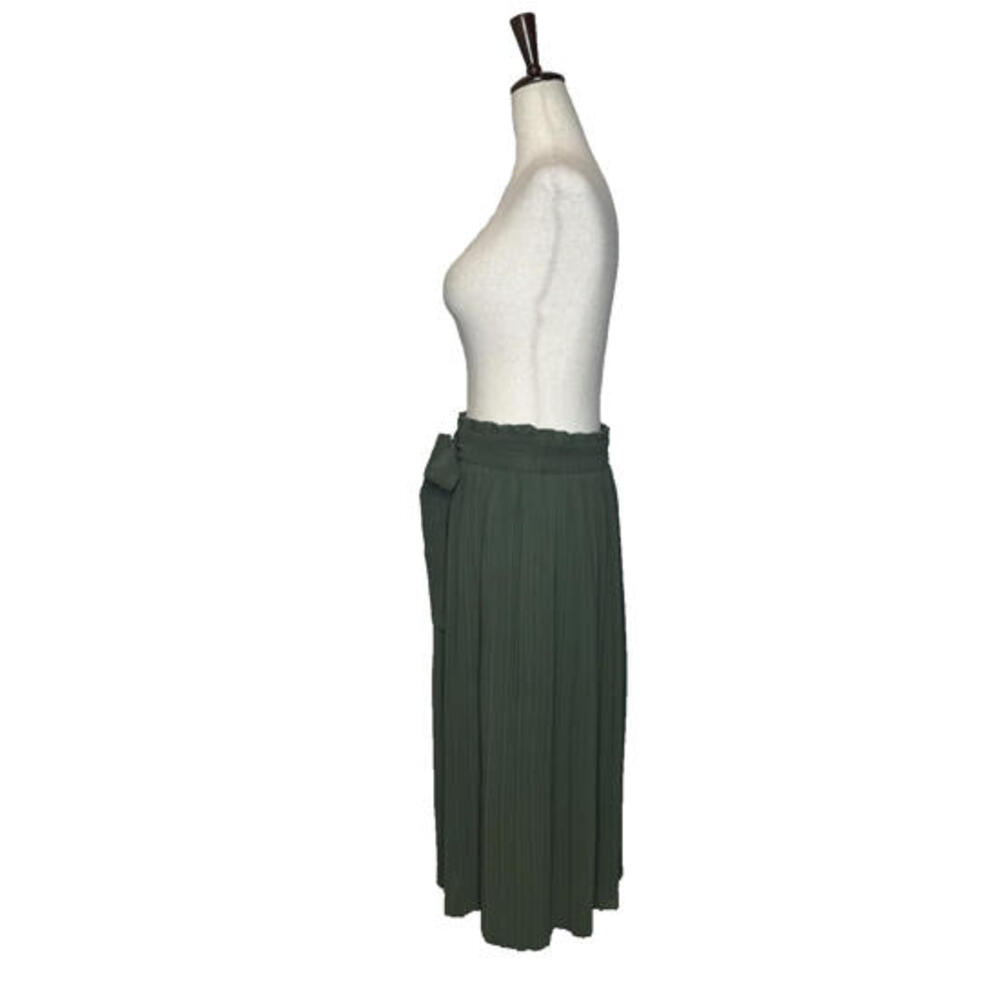 Zara Pleated Maxi Skirt Tie Waist Built in Shorts Pull On Olive Green - Picture 4 of 7